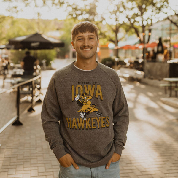 Iowa Hawkeyes Football Triblend Crew-Grey Heather - Image 2