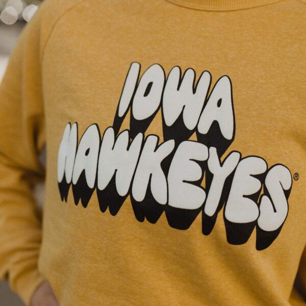 Iowa Hawkeyes Retro Puff Print Triblend Crew-Vintage Gold - Image 3