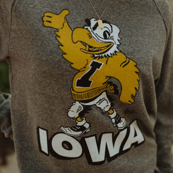 Iowa Vintage Sweater Football Herky Triblend Crew-Grey Heather - Image 3