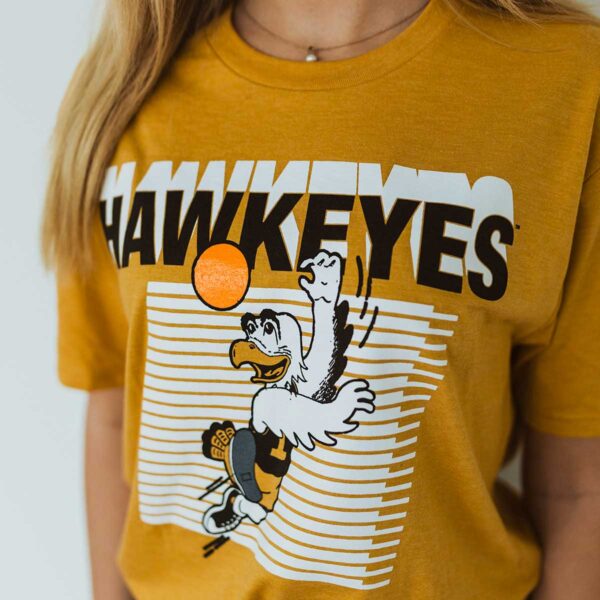 Iowa Hawkeyes Herky Hook Shot Triblend Short Sleeve Tee-Vintage Gold - Image 2